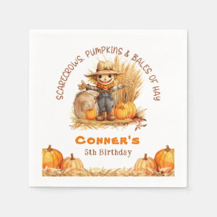 SCARECROW PUMPKINS & BALES OF HAY MODERN BIRTHDAY NAPKIN