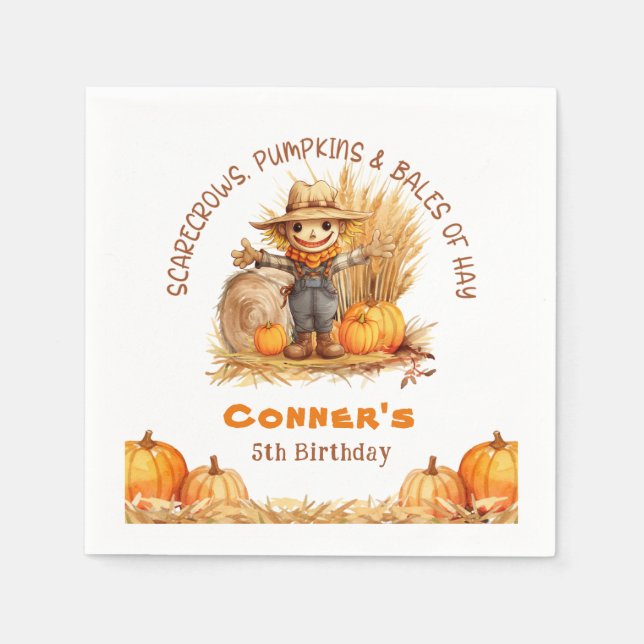 SCARECROW PUMPKINS & BALES OF HAY MODERN BIRTHDAY  NAPKIN (Front)