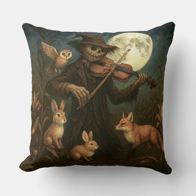 Scarecrow Serenade Halloween Throw Pillow (Front)