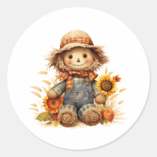Scarecrow Sunflower  Classic Round Sticker