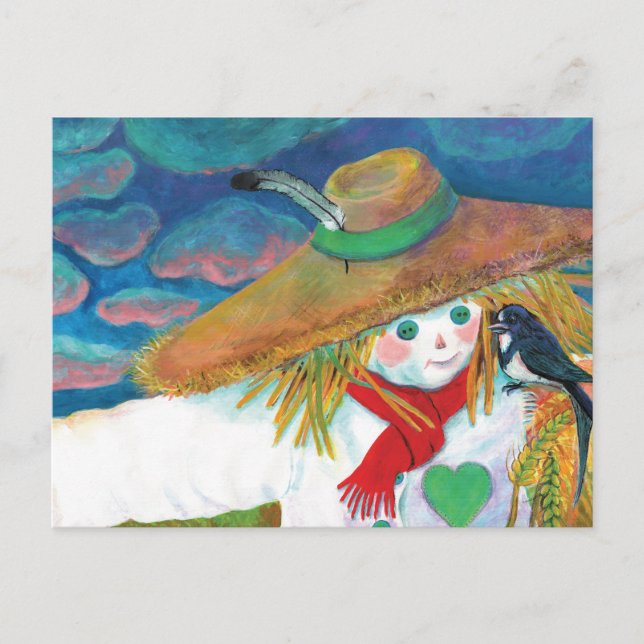 Scarecrow Talking to Swallow Illustration Postcard (Front)