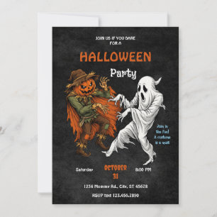 Scarecrow versus ghost showdown Halloween Party Invitation