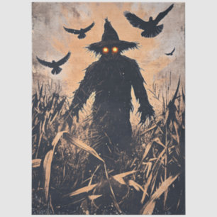 Scarecrow with Glowing Eyes in Cornfield Decoupage Tissue Paper