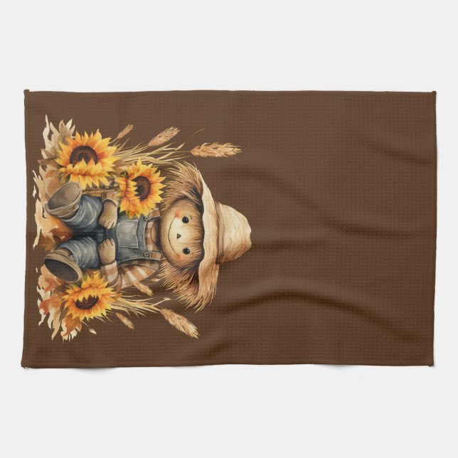 Scarecrow.With Sunflowers   Tea Towel (Horizontal)