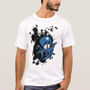 Scared Blue Cartoon Octopus T-Shirt