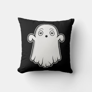 Scared Cartoon Ghost Halloween Black And White Cushion