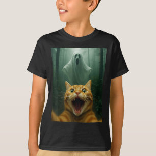 Scared Cat Selfie With Ghost _ Funny Halloween Cos T-Shirt