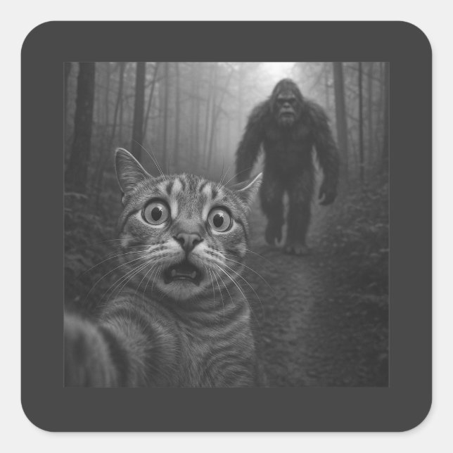 Scared Cat Selfie With Sasquatsch Bigfoot Square Sticker (Front)