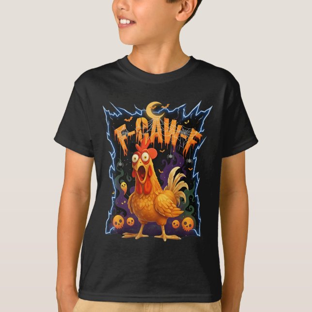 Scared Chicken F-caw-f Halloween Tee  (Front)
