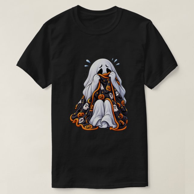 Scared Ghost – Cute Spooky Halloween T-Shirt (Design Front)