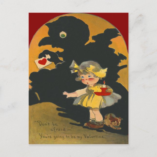 Scared Girl Puppy Dog Monster Valentine Holiday Postcard (Front)