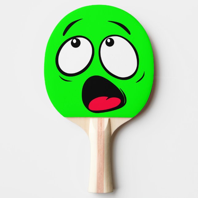 Scared Green Dayglow Personalise Emoji Ping Pong Paddle (Front)