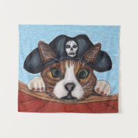 Scared Looking Cute Cat in Black Pirate Hat Boat