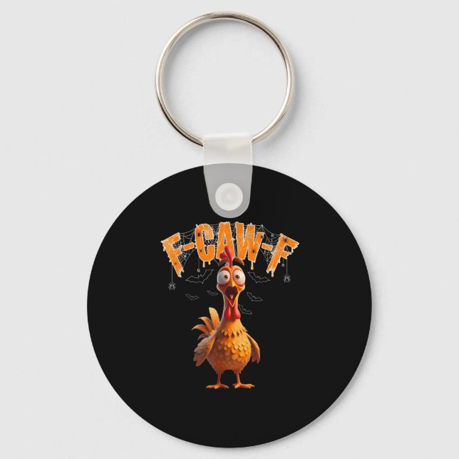 Scared Rooster F-caw-f Halloween Tee  Key Ring (Front)