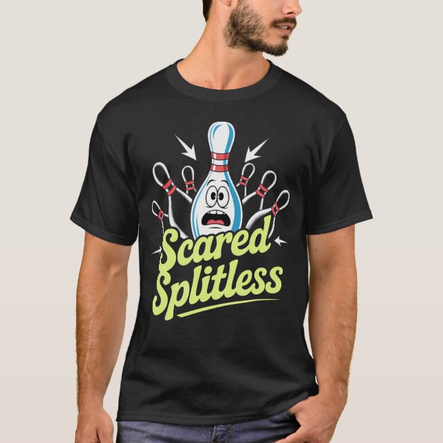 Scared Splitless Halloween Bowling Art Design T-Shirt (Front)
