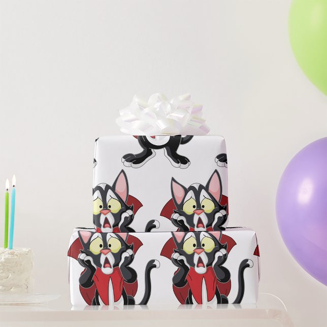 Scared Vampire Tuxedo Cat Spooky Scream Wrapping Paper (Creator Uploaded)