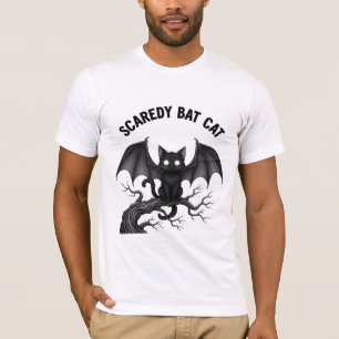 Scaredy Bat Cat Gothic Halloween Design T-Shirt