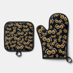 Scaredy Cat Halloween Boo Eyes Bat Oven Mitt & Pot Holder Set