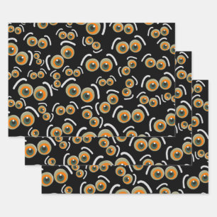 Scaredy Cat Halloween Boo Eyes Bat Wrapping Paper Sheet