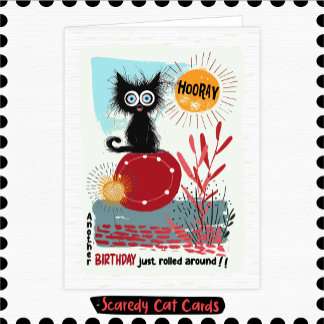 Scaredy Cat "Hooray" Birthday Card