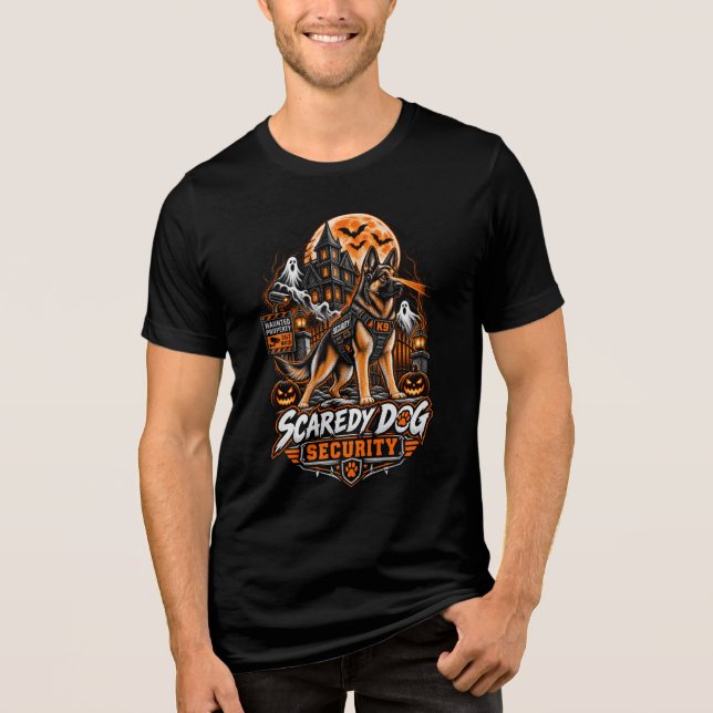 Scaredy Dog Security German Shepherd Halloween K9  Tri-Blend Shirt (Front)