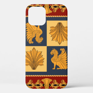Scarf with golden sitting lions. Separate elements iPhone 12 Case