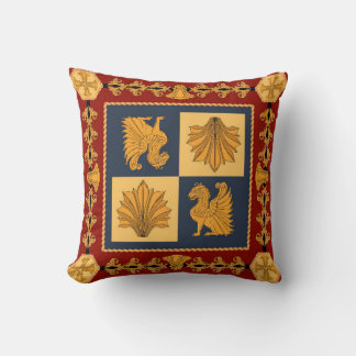 Scarf with golden sitting lions. Separate elements Cushion