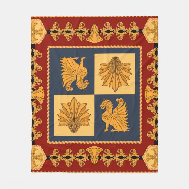Scarf with golden sitting lions. Separate elements Fleece Blanket (Front)