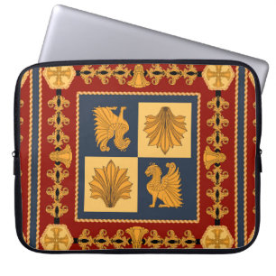 Scarf with golden sitting lions. Separate elements Laptop Sleeve
