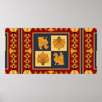 Scarf with golden sitting lions. Separate elements Poster