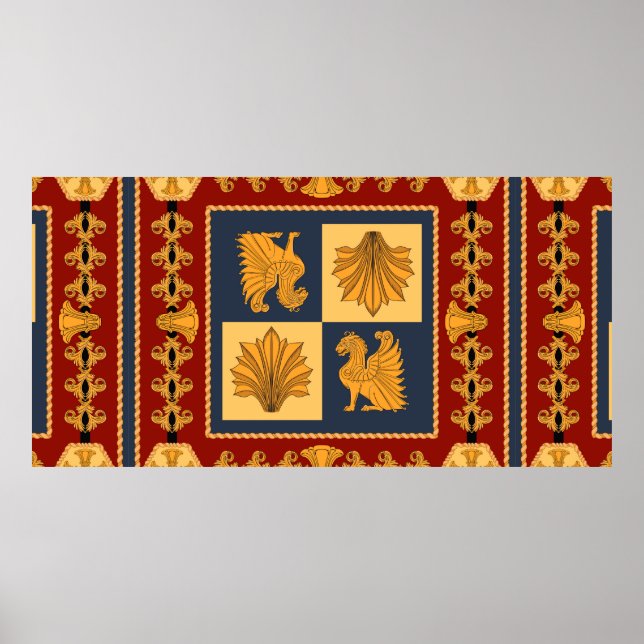 Scarf with golden sitting lions. Separate elements Poster (Front)