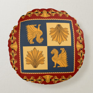 Scarf with golden sitting lions. Separate elements Round Cushion