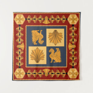 Scarf with golden sitting lions. Separate elements Tapestry