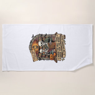 Scarier Than Books Overdue Fees Skeletons Pumpkins Beach Towel