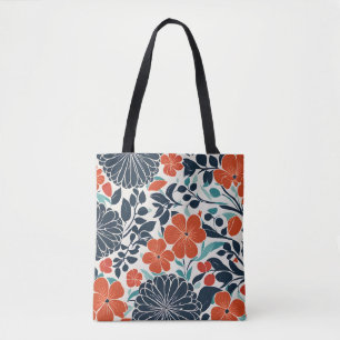 Scarlet and Black Modern Floral Tote Bag