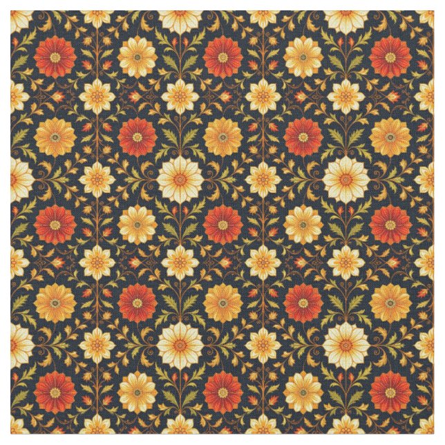 Scarlet and Cream Floral Fabric (Close Up)