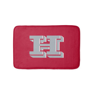 Scarlet and Gray School Pride Color Style Monogram Bath Mat
