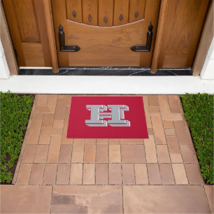 Scarlet and Gray School Pride Color Style Monogram Doormat
