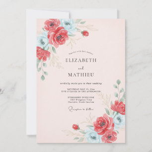 Scarlet Azure Ranunculus Eucalyptus Wedding Invitation