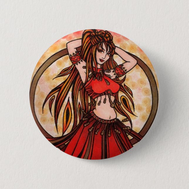 Scarlet belly dancer 6 cm round badge (Front)