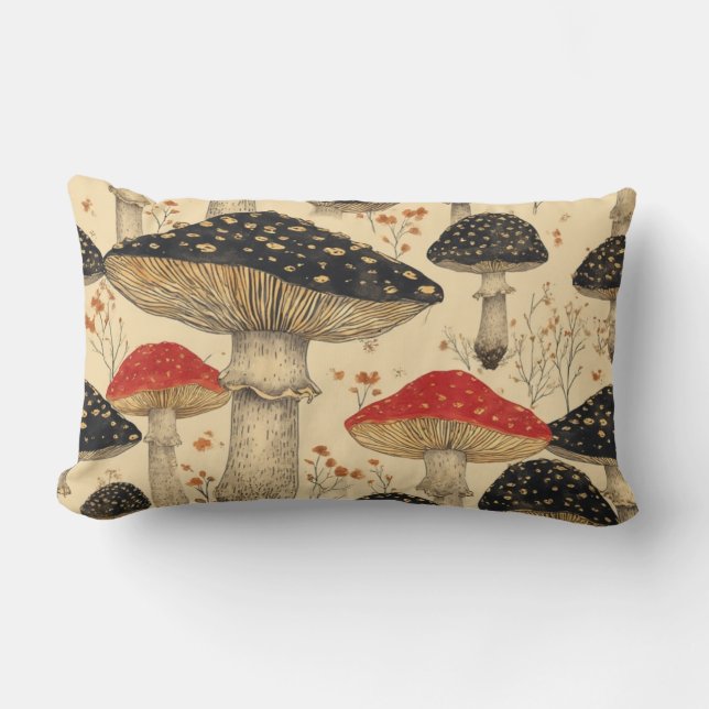 Scarlet Cap Mushroom Meadow - Throw Pillow (Front)