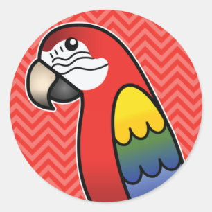 Scarlet Cartoon Macaw Parrot Bird Classic Round Sticker