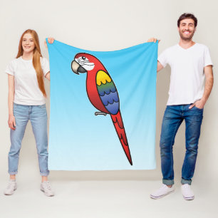Scarlet Cartoon Macaw Parrot Bird Fleece Blanket