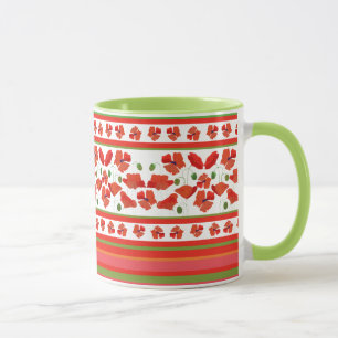 Scarlet Field Poppies Floral Border on White Mug