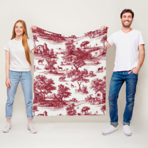 Scarlet French Country Toile Pattern Fleece Blanket