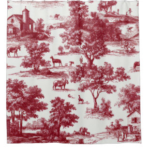 Scarlet French Country Toile Pattern Shower Curtain