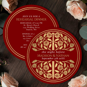 Scarlet Gold Sword Royal Wedding Rehearsal  Invitation