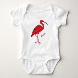 Scarlet ibis bird cartoon illustration  baby bodysuit
