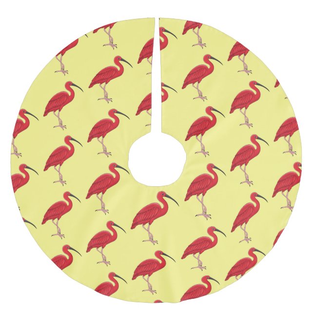 Scarlet ibis bird cartoon illustration brushed polyester tree skirt (Front)