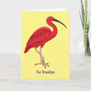 Scarlet ibis bird cartoon illustration card
